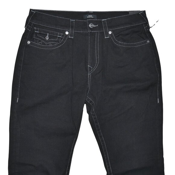 True Religion Ricky Straight Jeans Men's Size 36x32 Solid Black Flap Pockets NWT - Picture 13 of 14